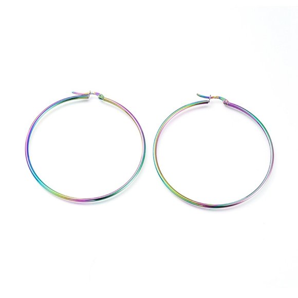 NWOT - Oversized 65mm Rainbow multicolored steel Hoops  Mix & match 2/$10 - Picture 2 of 2